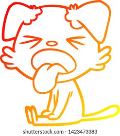dibujo de línea de degradado cálido de un perro sentado en caricatura