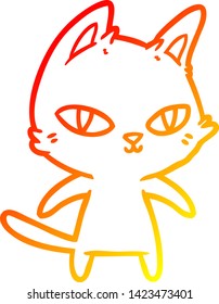 warme Farbverlauf-Linienzeichnung einer Cartoon-Katze starrend