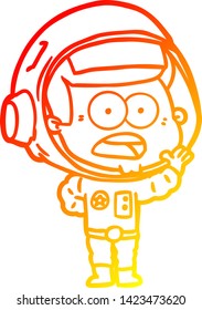 warm gradient line drawing of a cartoon surprised astronaut