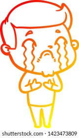 warm gradient line drawing of a cartoon man crying