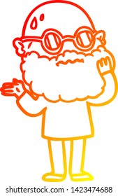 warm gradient line drawing of a cartoon worried man with beard and sunglasses