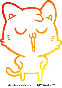 dibujo de línea de degradado cálido de un gato de dibujos animados cantando