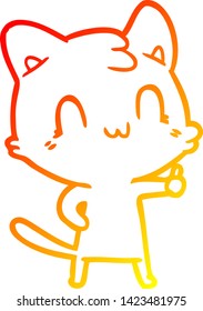 dibujo de línea de degradado cálido de un gato feliz de dibujos animados
