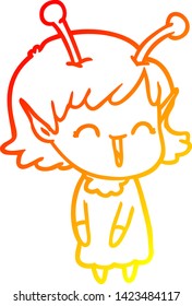 dibujo de una línea de degradado cálido de una chica alienígena que se ríe