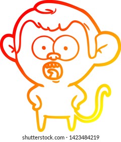 dibujo de línea de gradiente cálido de una caricatura de un mono impactado