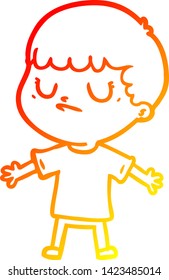 warm gradient line drawing of a cartoon grumpy boy