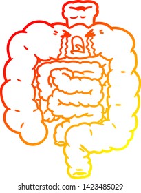 warm gradient line drawing of a cartoon intestines crying