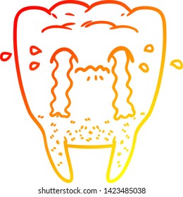 warm gradient line drawing of a cartoon tooth crying