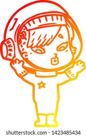 dibujo de línea de gradiente cálido de una astronauta de dibujos animados