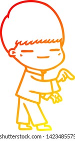 desenho de linha gradiente quente de um menino de desenho animado