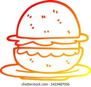 warm gradient line drawing of a cartoon burger