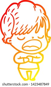warm gradient line drawing of a cartoon woman talking