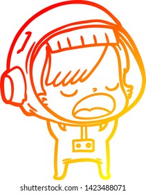 warm gradient line drawing of a cartoon talking astronaut woman