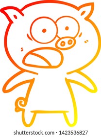 warm gradient line drawing of a cartoon pig shouting