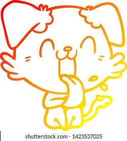warm gradient line drawing of a cartoon panting dog