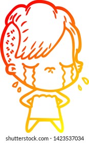 warm gradient line drawing of a cartoon crying girl