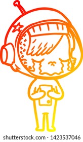 warm gradient line drawing of a cartoon crying astronaut girl