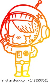 warm gradient line drawing of a cartoon crying astronaut girl