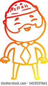 warm gradient line drawing of a cartoon happy bearded man