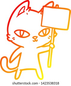 dibujo de línea de degradado cálido de un gato de dibujos animados símbolo de ondear 