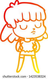 warm gradient line drawing of a cartoon indifferent woman