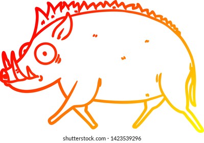 dibujo de línea de degradado cálido de una caricatura jabalí