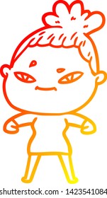 dibujo de línea de gradiente cálido de una mujer caricaturista