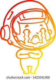 dibujo de línea de gradiente cálido de un astronauta llorando una caricatura