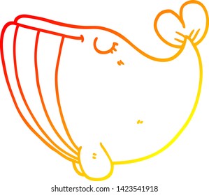 dibujo de línea de degradado cálido de una ballena de dibujos animados
