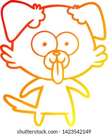 warm gradient line drawing of a cartoon dog with tongue sticking out