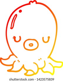 dibujo de línea de degradado cálido de un pulpo de dibujos animados
