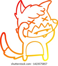 warm gradient line drawing of a cartoon dead fox