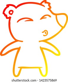 warm gradient line drawing of a cartoon whistling bear