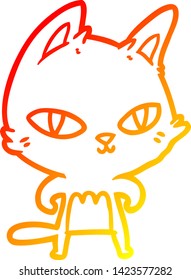 warm gradient line drawing of a cartoon cat staring