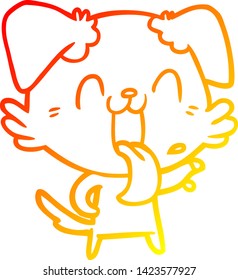 warm gradient line drawing of a cartoon panting dog