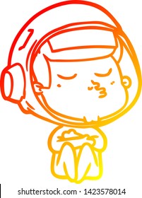warm gradient line drawing of a cartoon confident astronaut