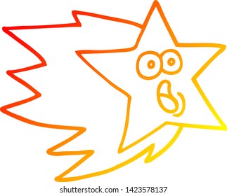 warm gradient line drawing of a cartoon shooting star