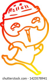 warm gradient line drawing of a cartoon happy bearded man