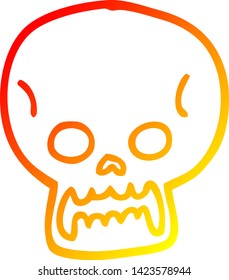 dibujo de línea de gradiente cálido de un cráneo de halloween de dibujos animados