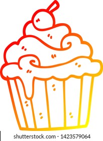 warme Farbverlauf-Linie Zeichnung eines Cartoon-Tasse-Kuchen