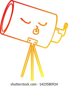 dibujo de línea de degradado cálido de un telescopio de dibujos animados con cara