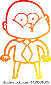 warm gradient line drawing of a cartoon bald man staring
