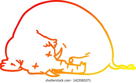 warm gradient line drawing of a cartoon dead mammoth