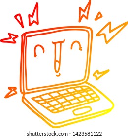 dibujo de línea de degradado cálido de una computadora portátil de dibujos animados