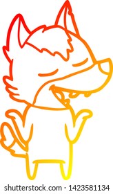 warm gradient line drawing of a cartoon wolf laughing