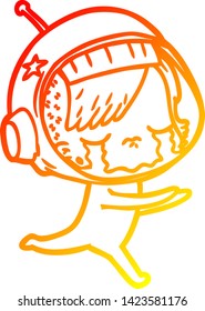 warm gradient line drawing of a cartoon crying astronaut girl