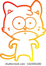 warme Farbverlauf-Linienzeichnung einer Cartoon Nervenkatze