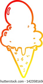 warm gradient line drawing of a cartoon ice cream