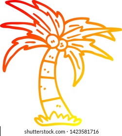 warm gradient line drawing of a cartoon palm tree