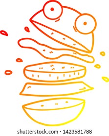 dibujo de línea de degradado cálido de una hamburguesa asombrosa de dibujos animados